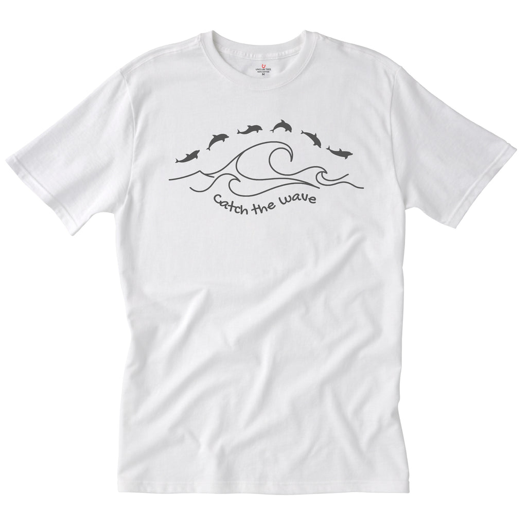 Catch The Wave - Dolphins - Line Art Design Unisex Cotton T-Shirt