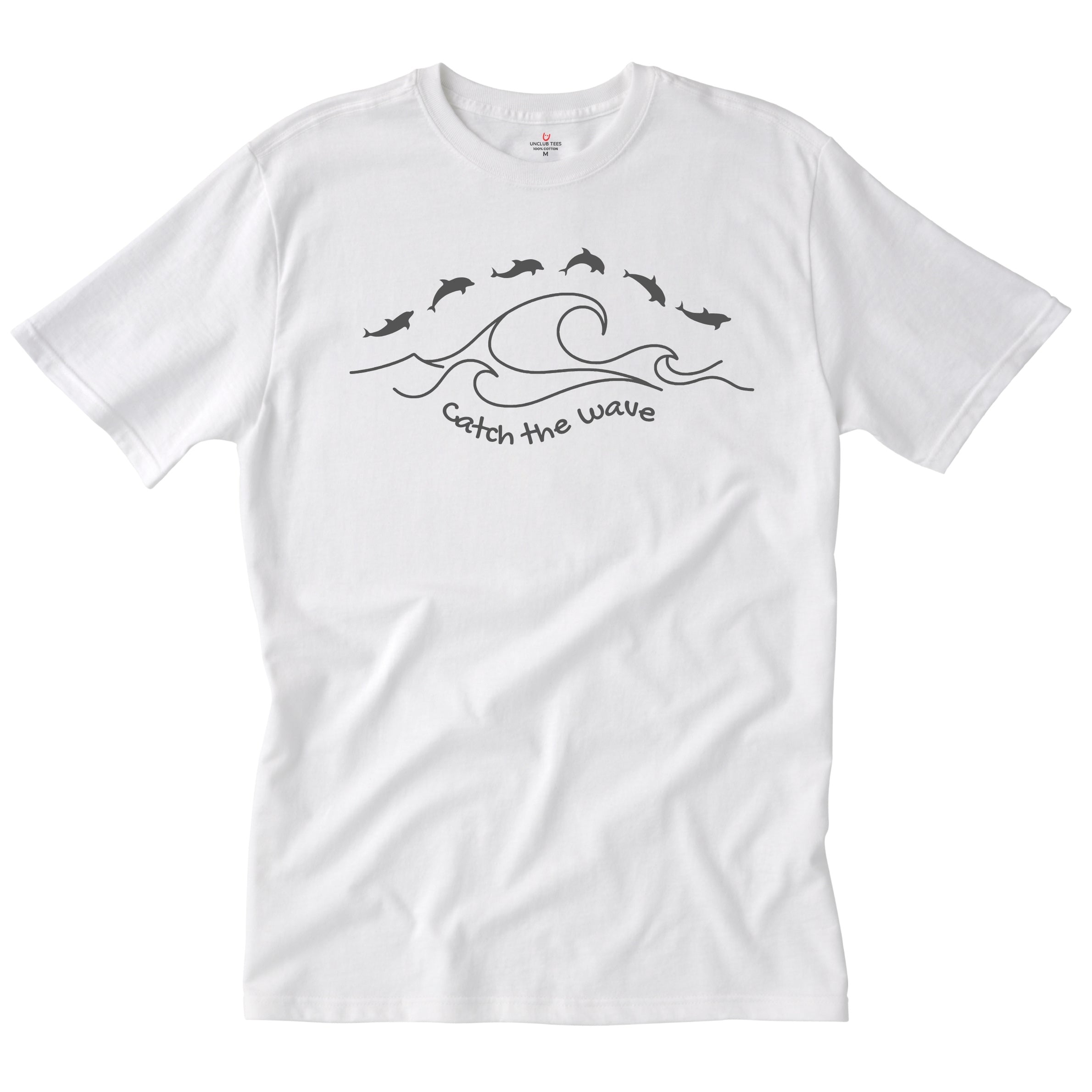 Catch The Wave - Dolphins - Line Art Design Unisex Cotton T-Shirt
