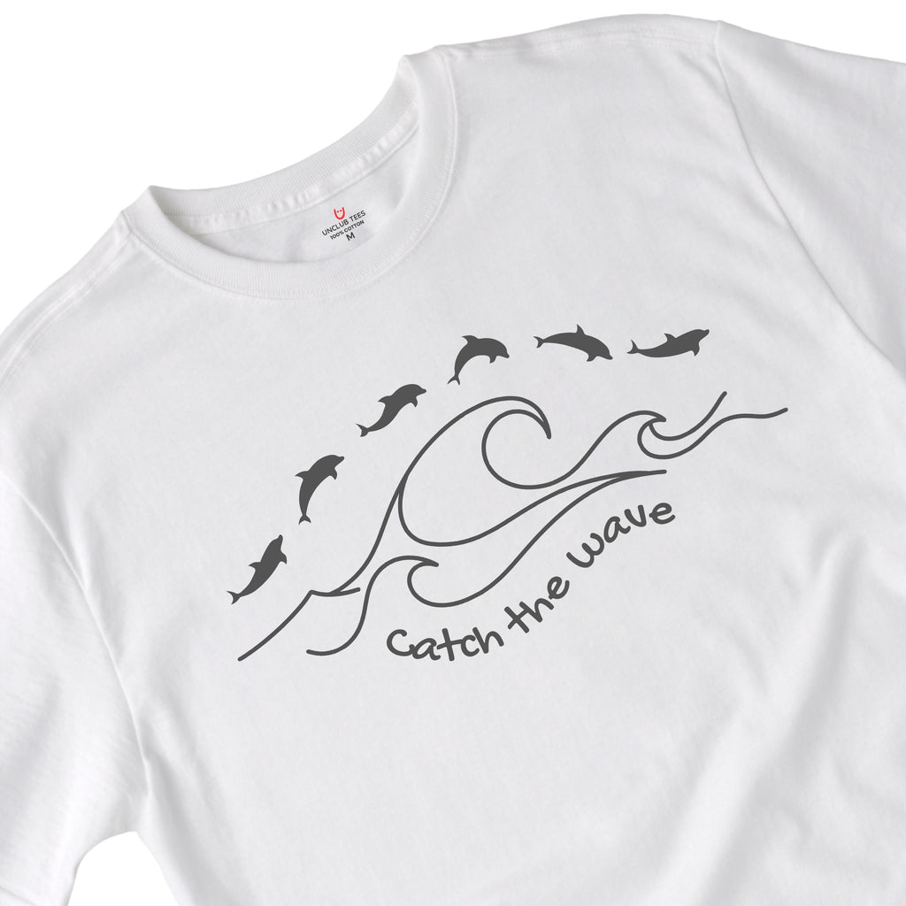 Catch The Wave - Dolphins - Line Art Design Unisex Cotton T-Shirt
