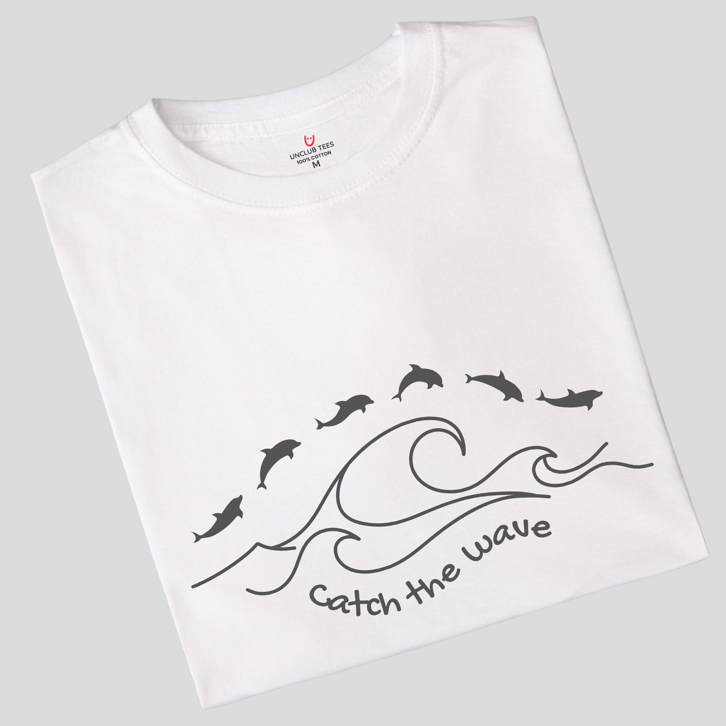 Catch The Wave - Dolphins - Line Art Design Unisex Cotton T-Shirt