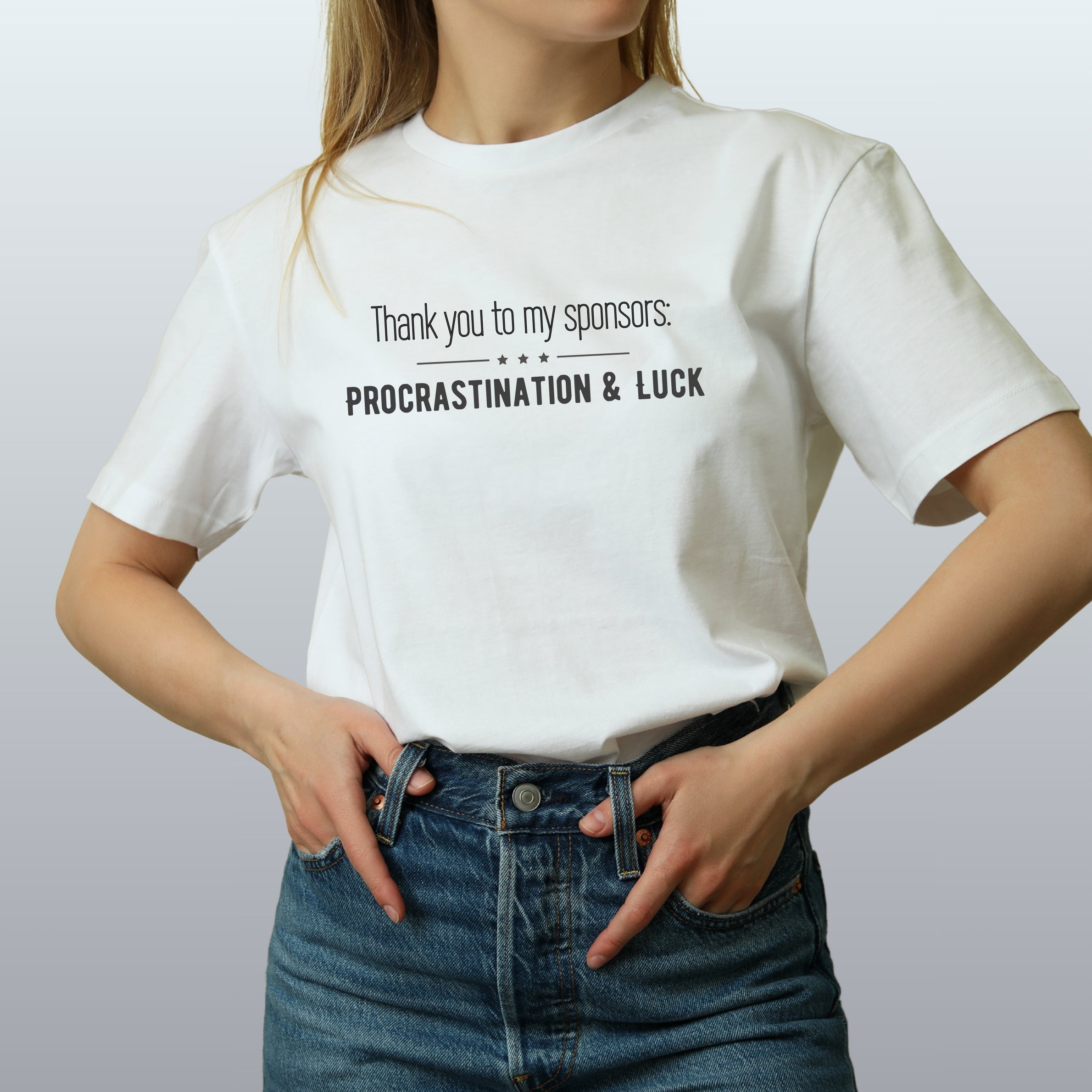 Procrastination & Luck - Unisex Ringspun Cotton Graphic T-Shirt